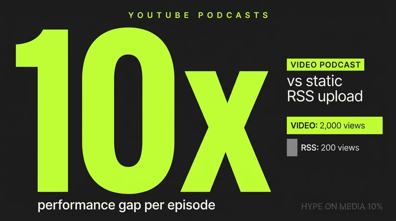 YouTube podcast interface showing RSS feed integration with video podcast episodes and chapter markers